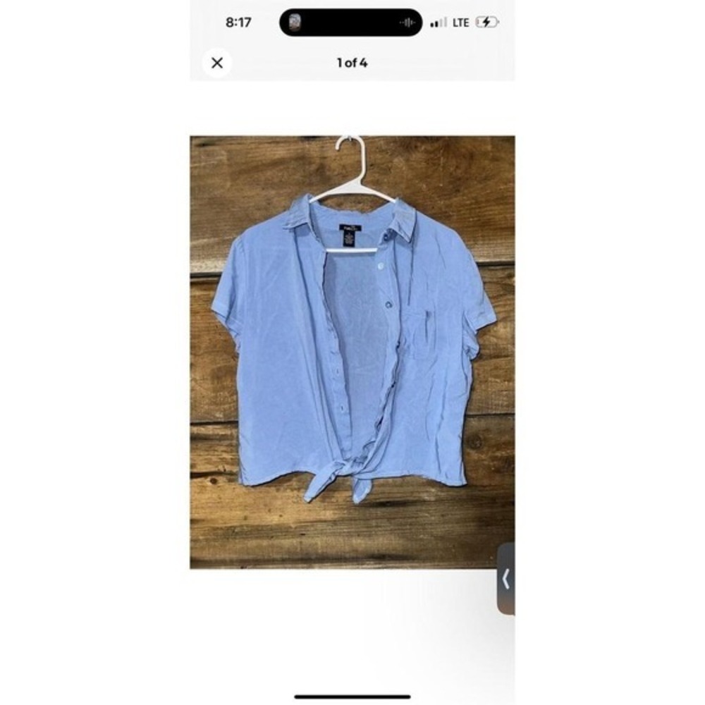 Rue‎ 21 Blue Tie Front Short Sleeve Button Up Shirt Size Medium Womens H2